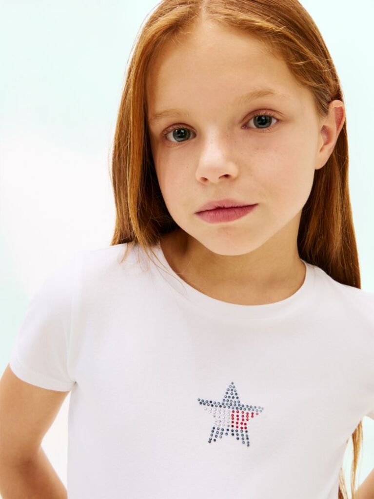 Alb Tricou Extra Slim Cu Steag In Forma De Stea  Fete
