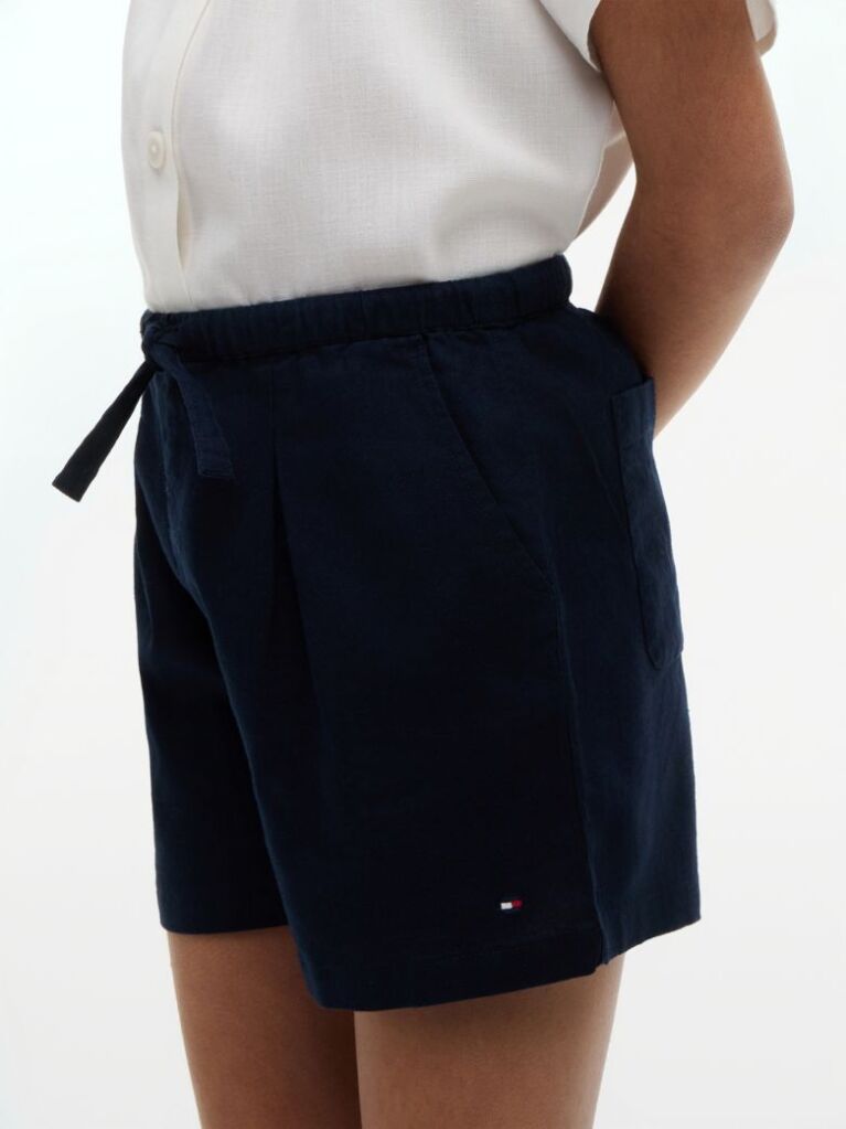 Blue Pantaloni Scurti Largi Din Amestec De In Mercerizat  Fete