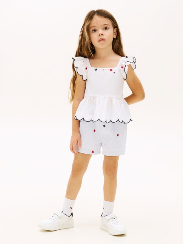 Multi Pantaloni Scurti Largi Cu Imprimeu Floral Brodat  Fete
