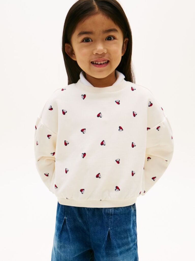 Beige Smiley Heart Flag Relaxed Sweatshirt  Girls