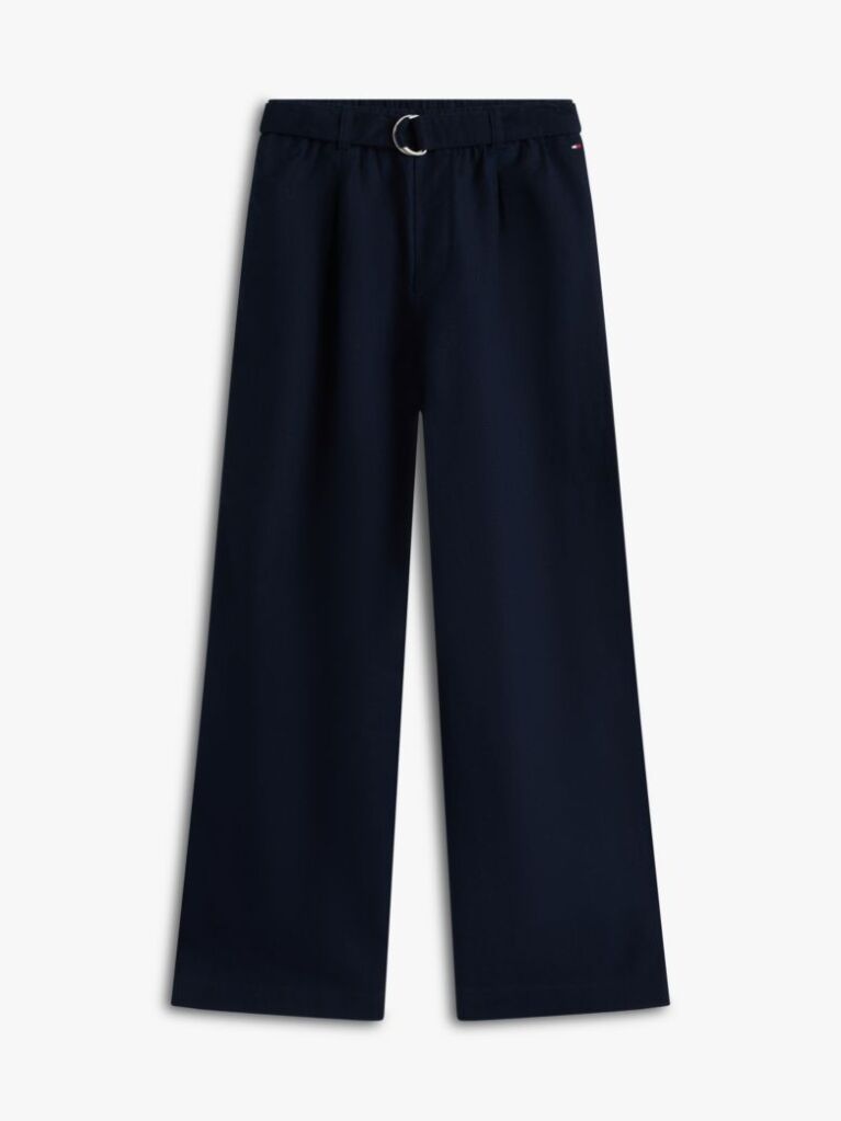 Blue Pantaloni Cu Picior Larg Cu Curea Din Amestec De In  Fete