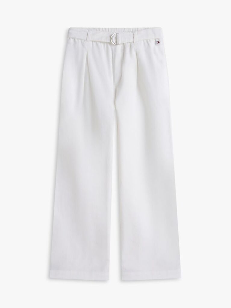 Alb Pantaloni Cu Picior Larg Cu Curea Din Amestec De In  Fete