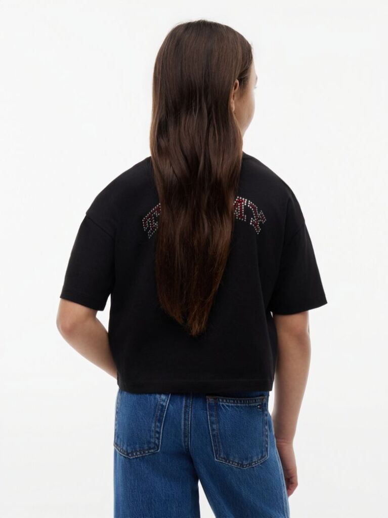 Black Rhinestone Jersey T-Shirt  Girls