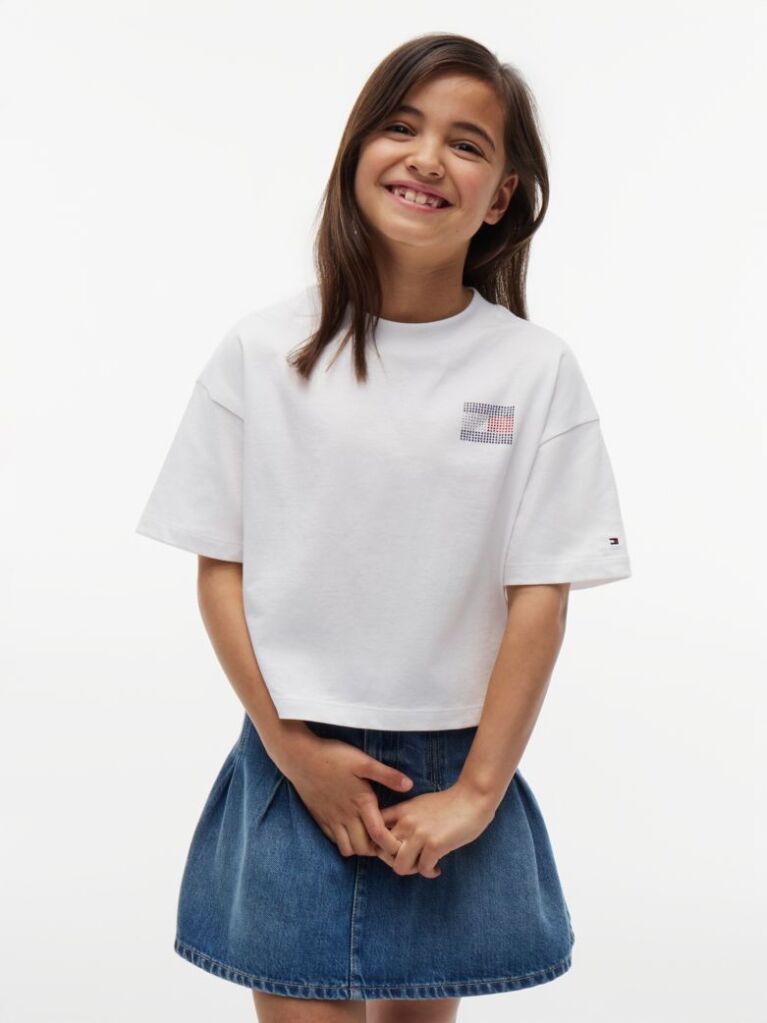 White Rhinestone Jersey T-Shirt  Girls