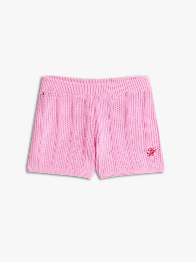 Roz Pantaloni Scurti Crosetati Cu Logo Brodat  Fete
