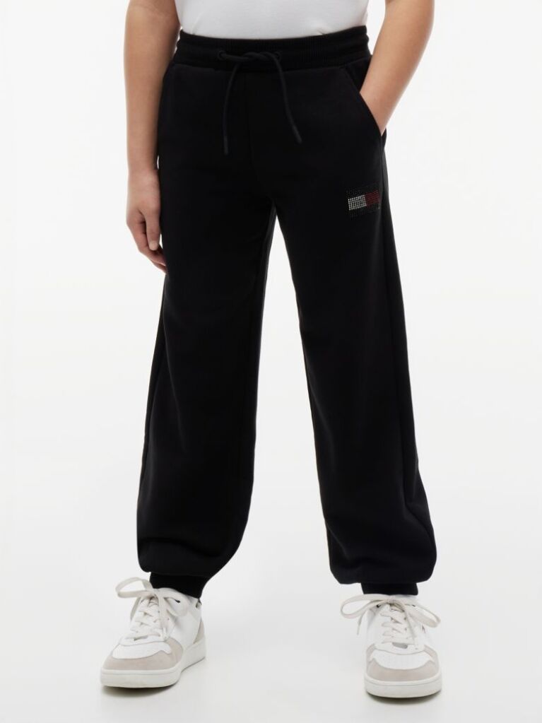 Negru Pantaloni Joggers Terry Cu Croiala Lejera Si Strasuri  Fete