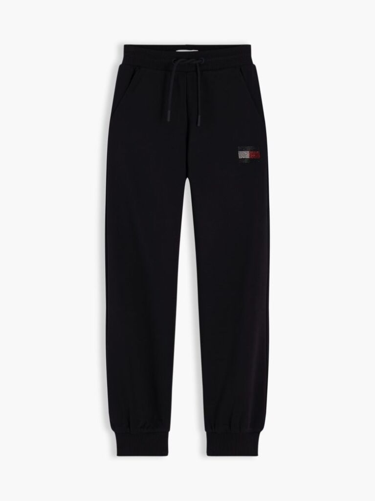 Negru Pantaloni Joggers Terry Cu Croiala Lejera Si Strasuri  Fete