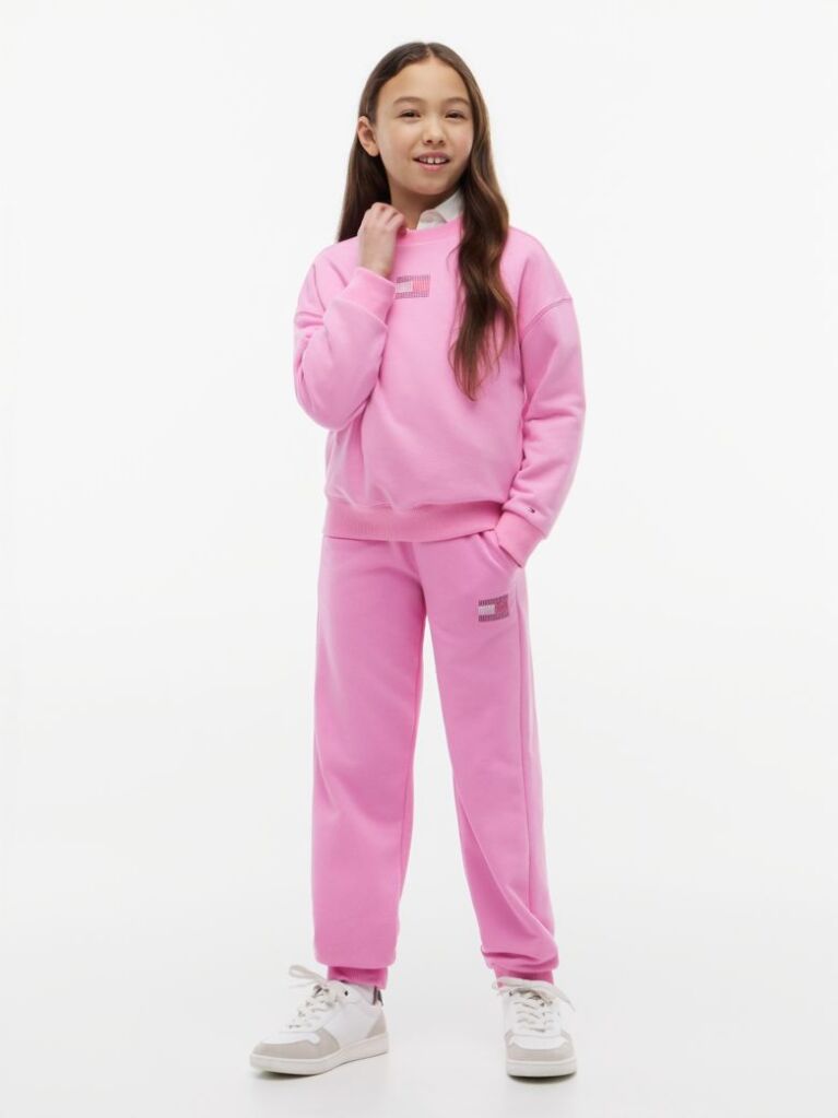 Roz Pantaloni Joggers Terry Cu Croiala Lejera Si Strasuri  Fete