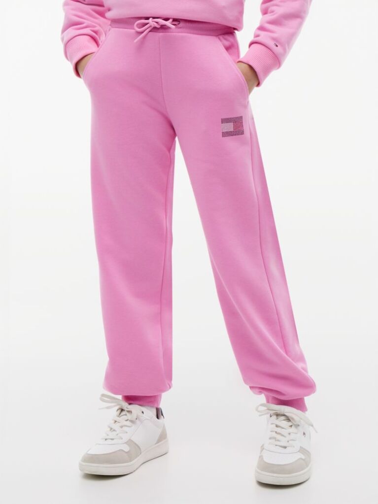 Roz Pantaloni Joggers Terry Cu Croiala Lejera Si Strasuri  Fete