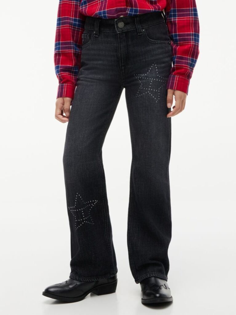 Black Stud Flag Logo Flared Jeans  Girls
