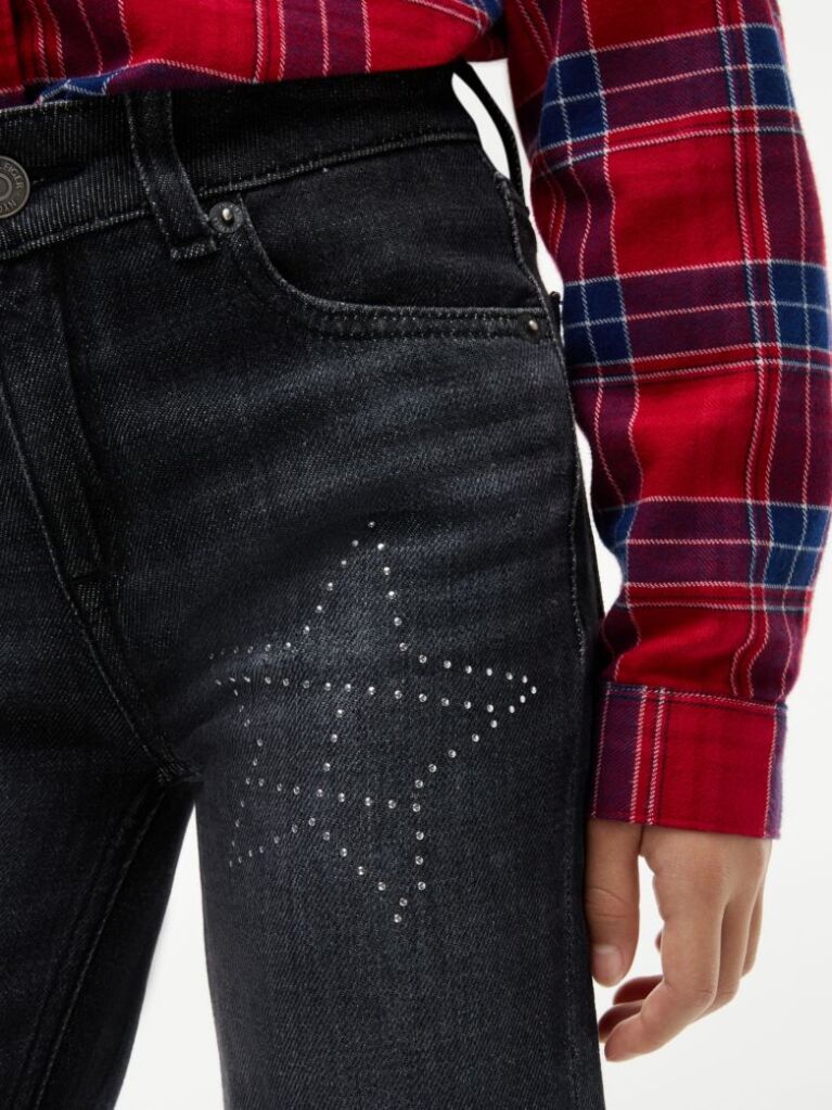 Black Stud Flag Logo Flared Jeans  Girls