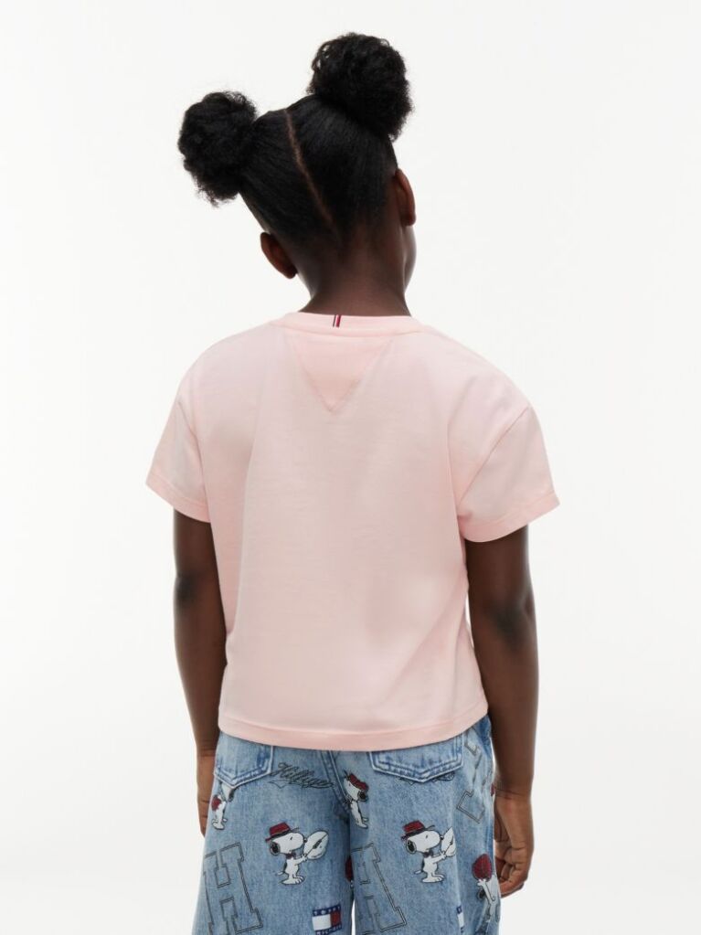 Roz Peanuts® T-Shirt Cu Croiala Lejera Si Steag  Fete
