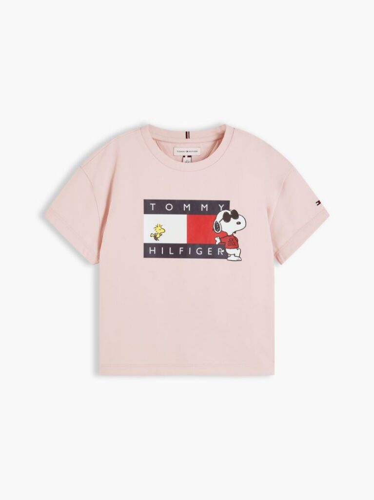 Roz Peanuts® T-Shirt Cu Croiala Lejera Si Steag  Fete