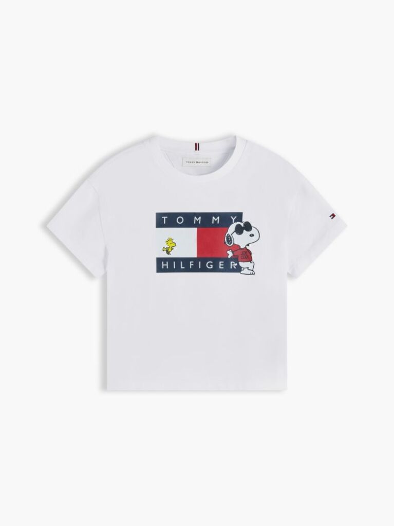 Alb Peanuts® T-Shirt Cu Croiala Lejera Si Steag  Fete