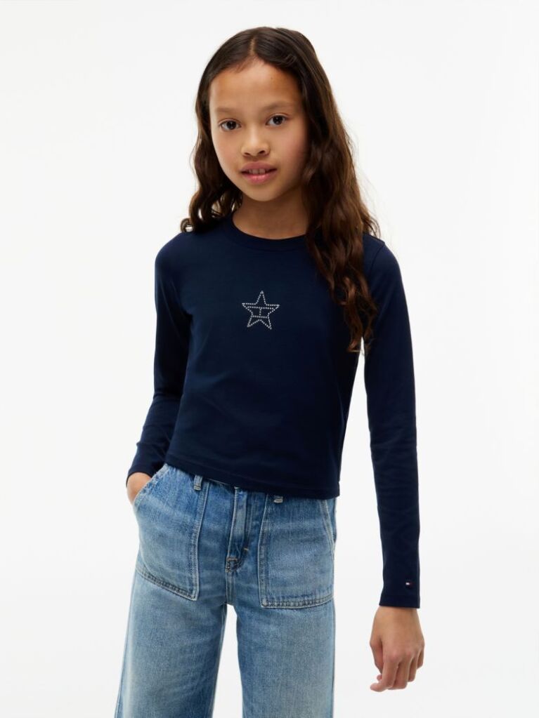 Blue T-Shirt Extra Slim Cu Maneca Lunga Si Steag  Fete