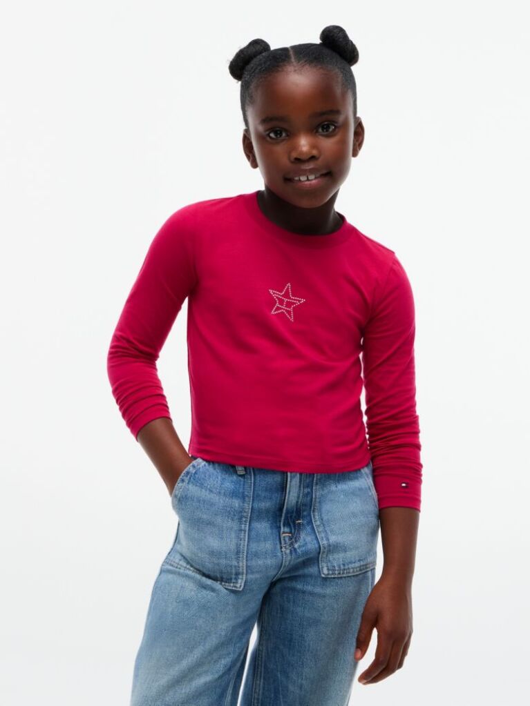 Rosu T-Shirt Extra Slim Cu Maneca Lunga Si Steag  Fete