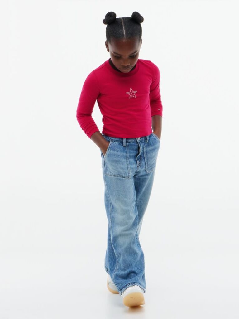 Rosu T-Shirt Extra Slim Cu Maneca Lunga Si Steag  Fete