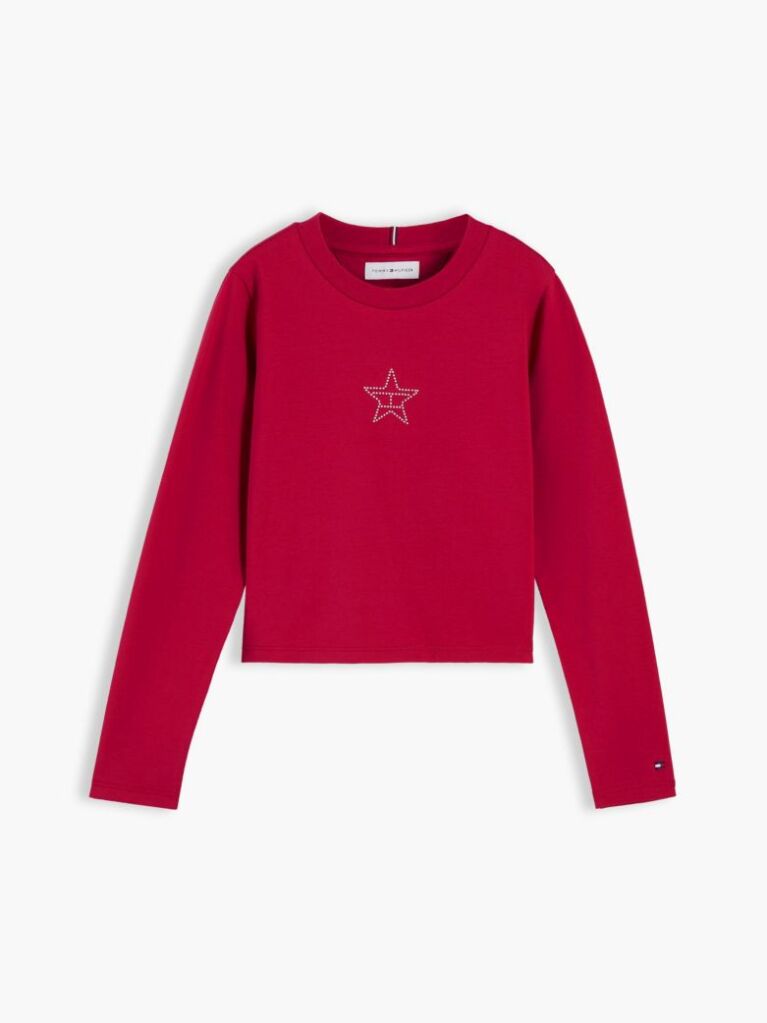 Rosu T-Shirt Extra Slim Cu Maneca Lunga Si Steag  Fete