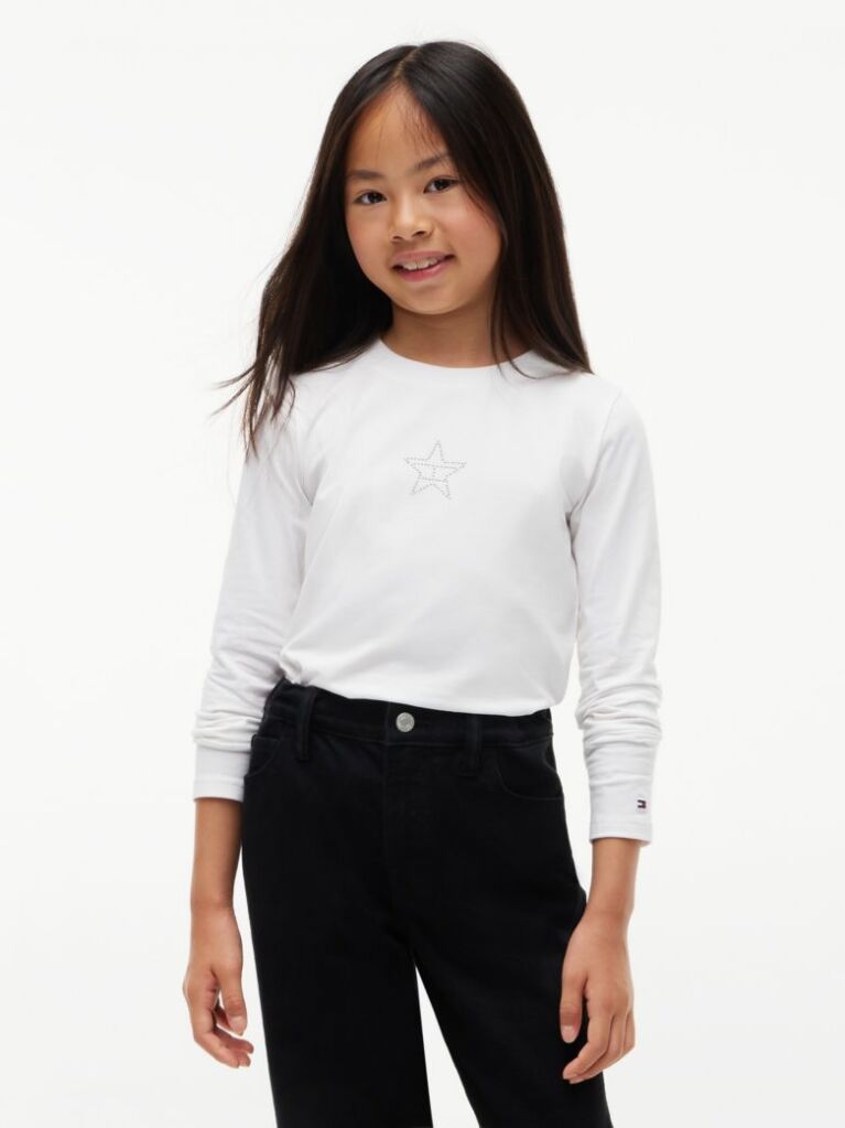 Alb T-Shirt Extra Slim Cu Maneca Lunga Si Steag  Fete