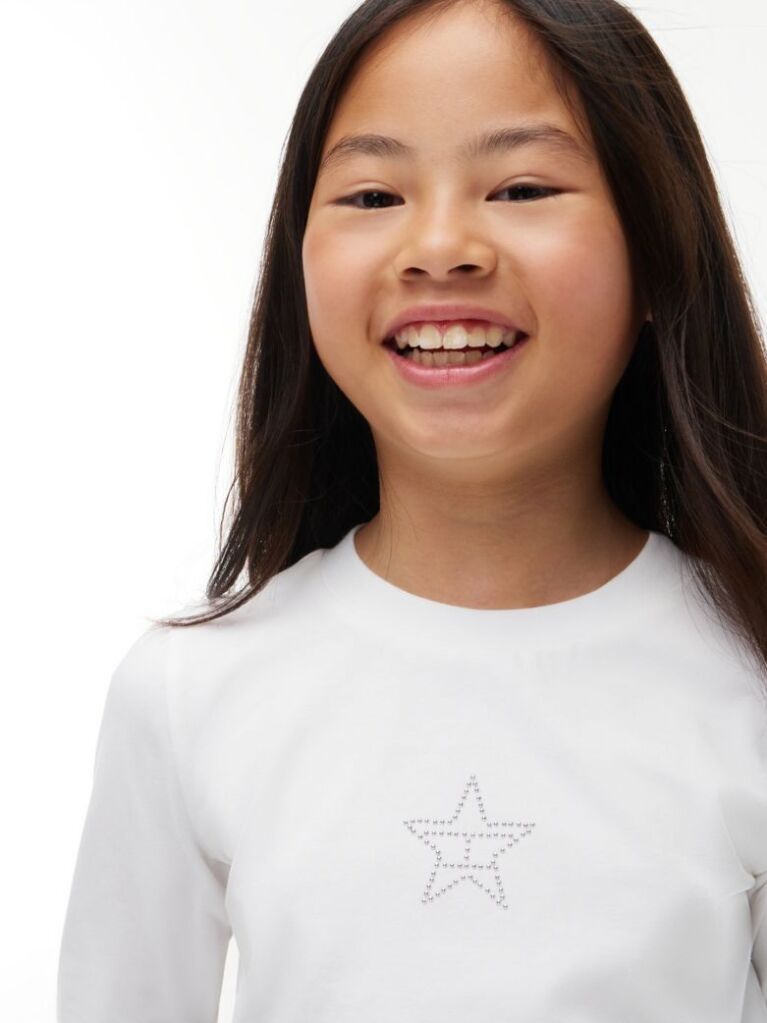 Alb T-Shirt Extra Slim Cu Maneca Lunga Si Steag  Fete