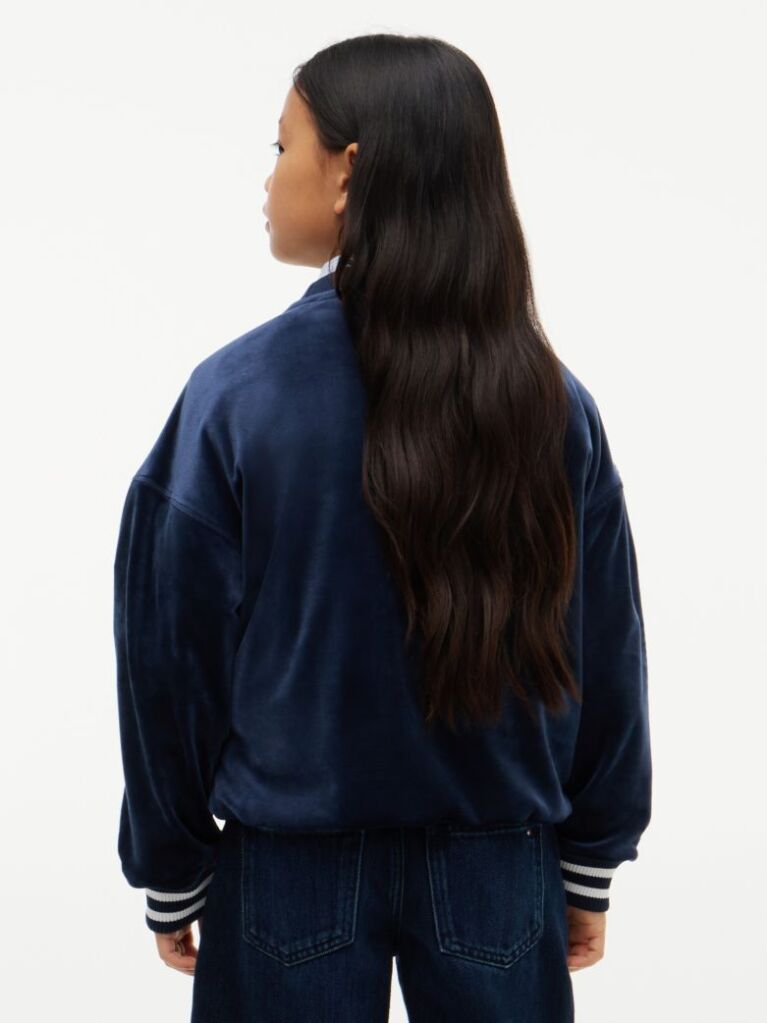 Blue Star Flag Velour Crew Neck Sweatshirt  Girls