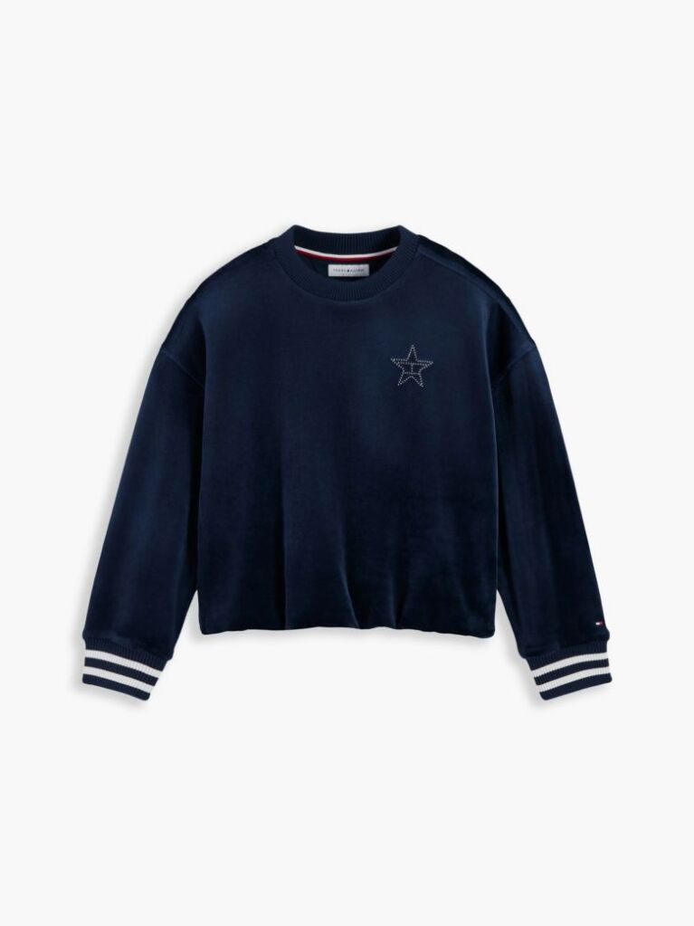 Blue Star Flag Velour Crew Neck Sweatshirt  Girls