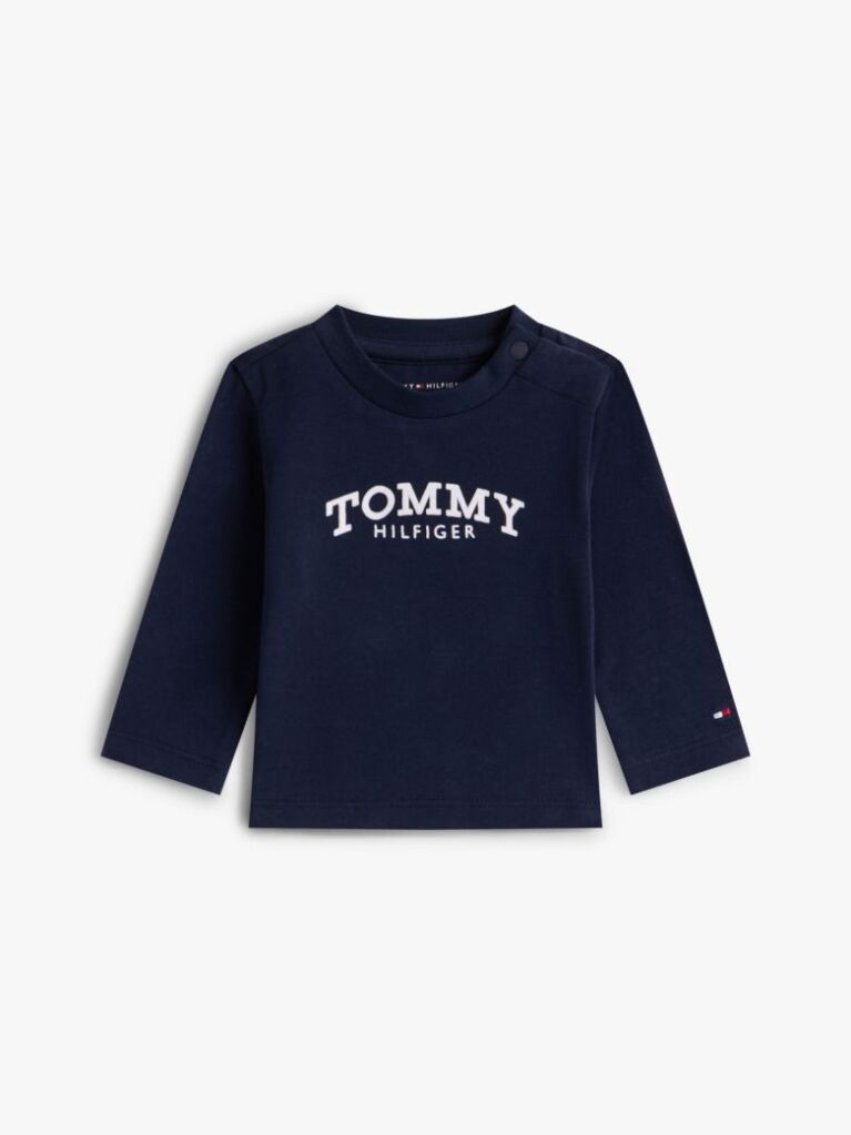 Blue Textured Logo Long Sleeve T-Shirt  Newborn