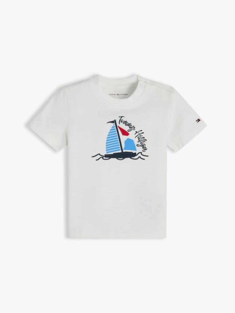 Alb T-Shirt Cu Model De Barca Graphic  Nou nascuti