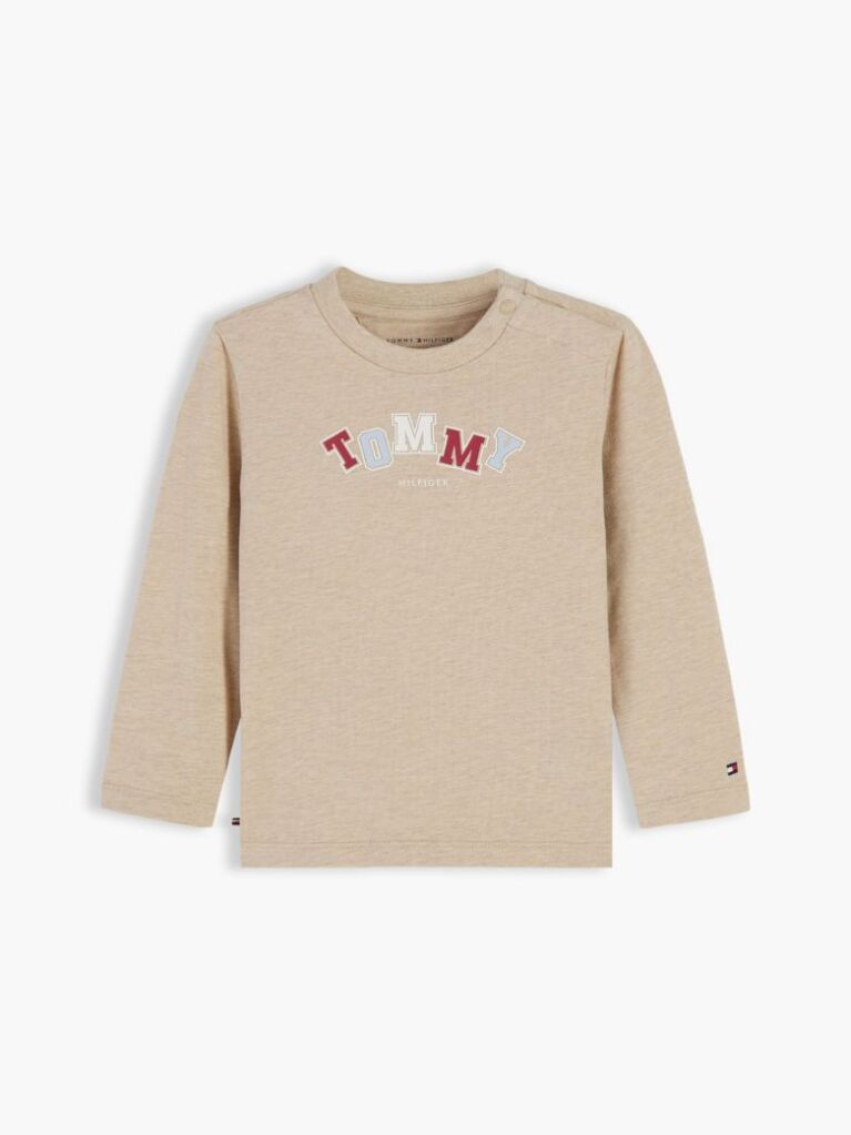 Bej T-Shirt Cu Maneca Lunga Si Logo  Nou nascuti