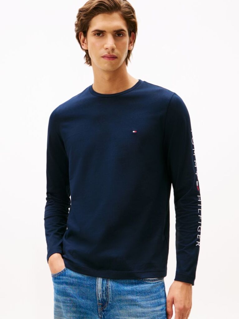 Blue Long Sleeve Slim Fit T-Shirt  Men
