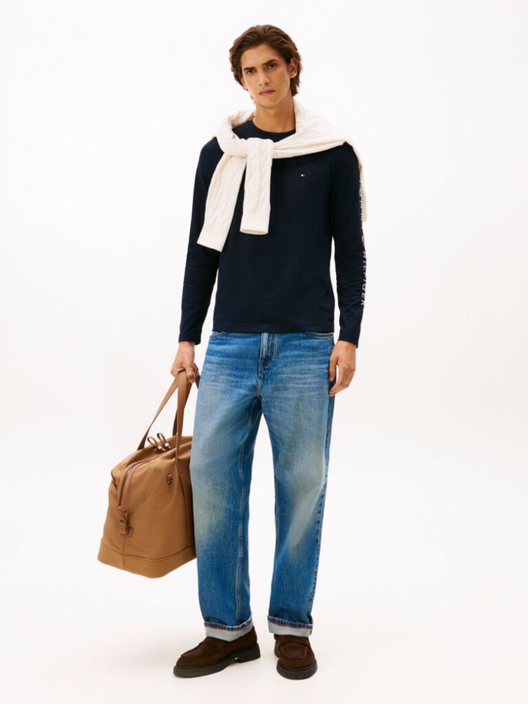 Blue Long Sleeve Slim Fit T-Shirt  Men