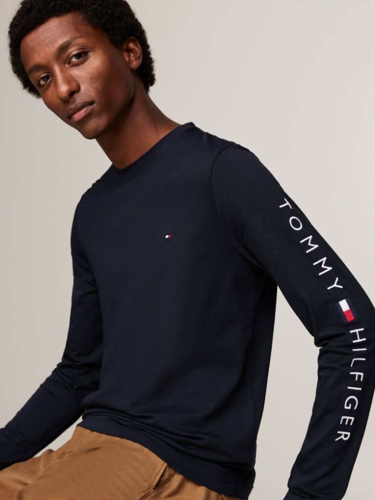 Blue Long Sleeve Slim Fit T-Shirt  Men