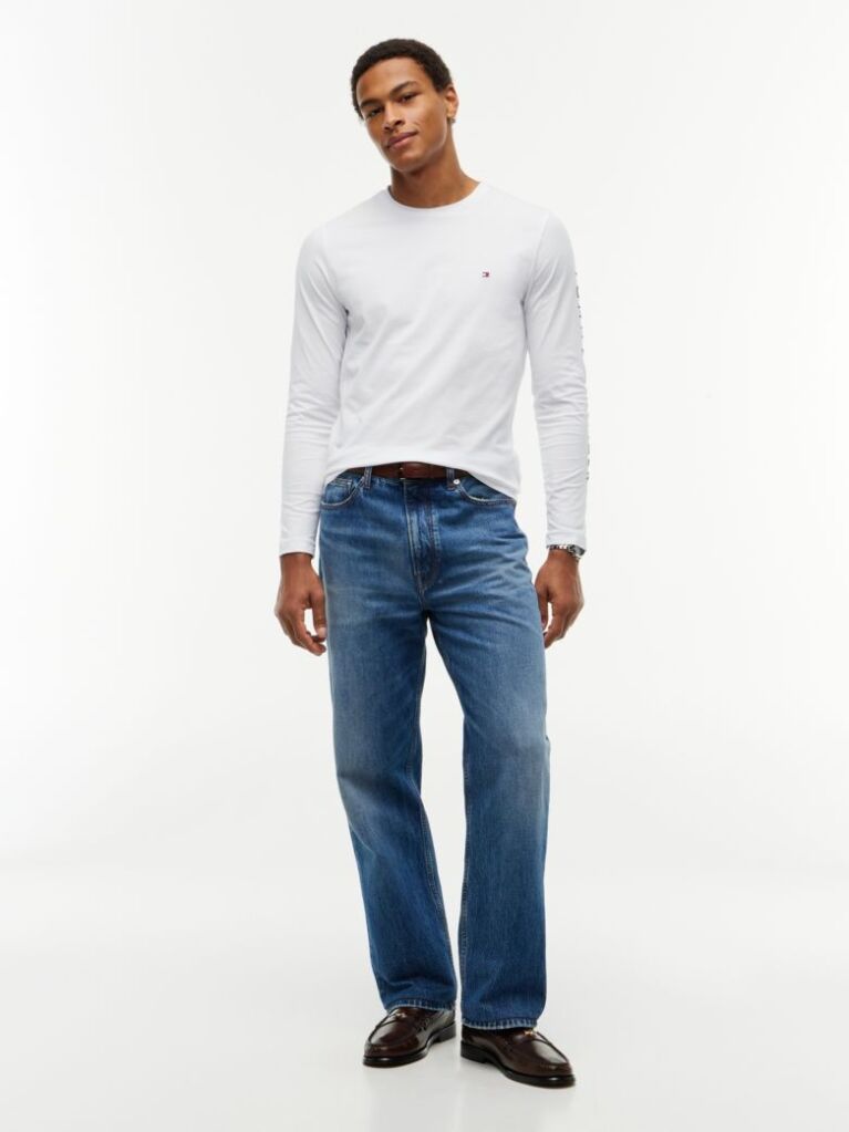 Alb Tricou Cu Maneca Lunga Slim Fit  Barbati