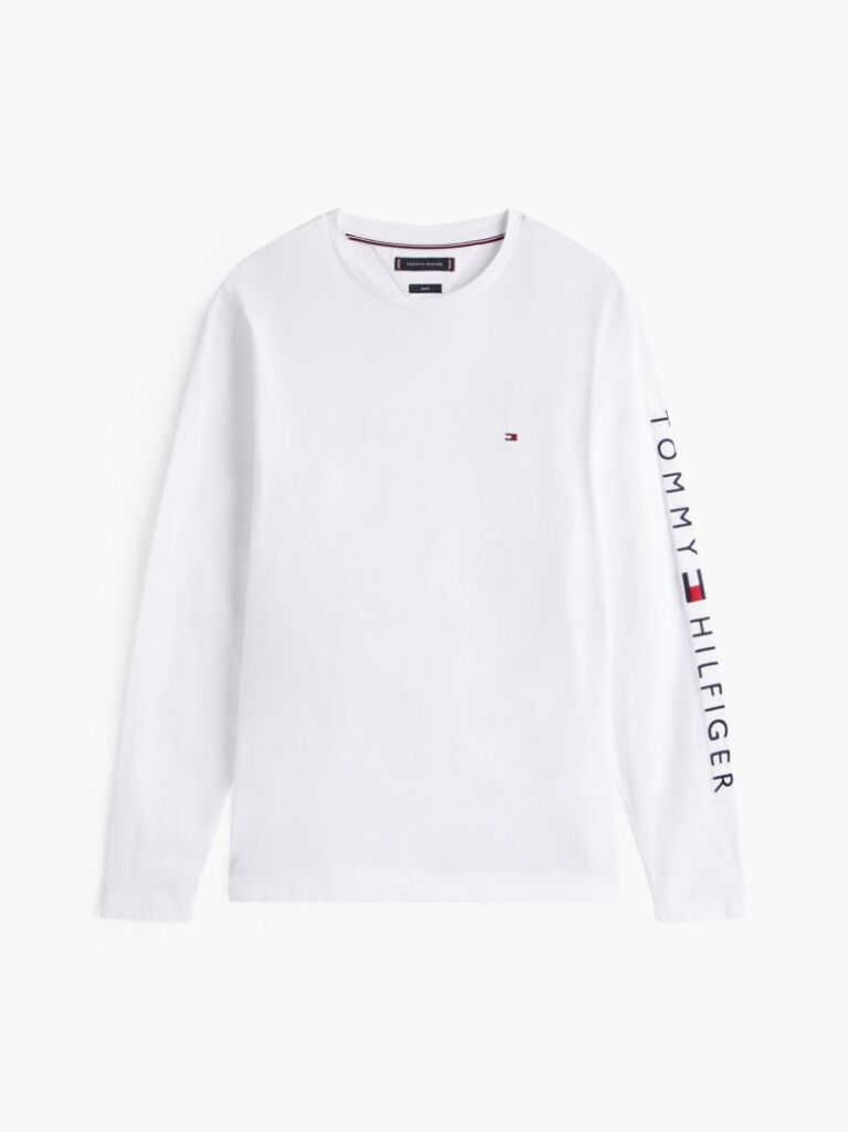 Alb Tricou Cu Maneca Lunga Slim Fit  Barbati