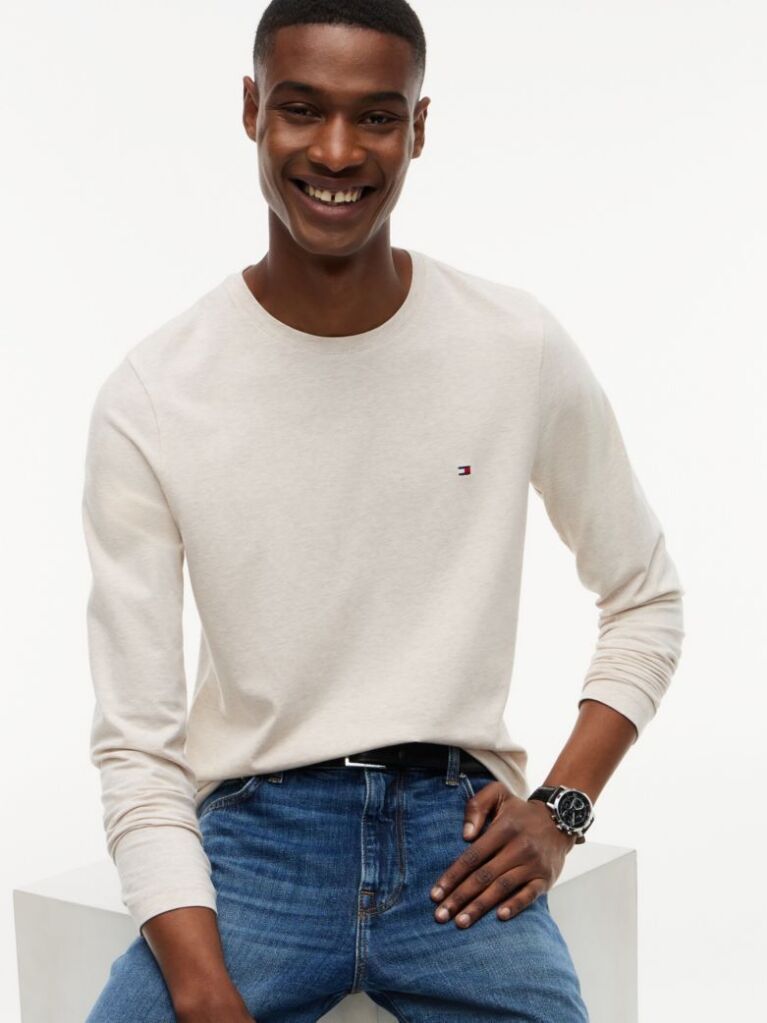 Beige Long Sleeve Extra Slim Fit T-Shirt  Men