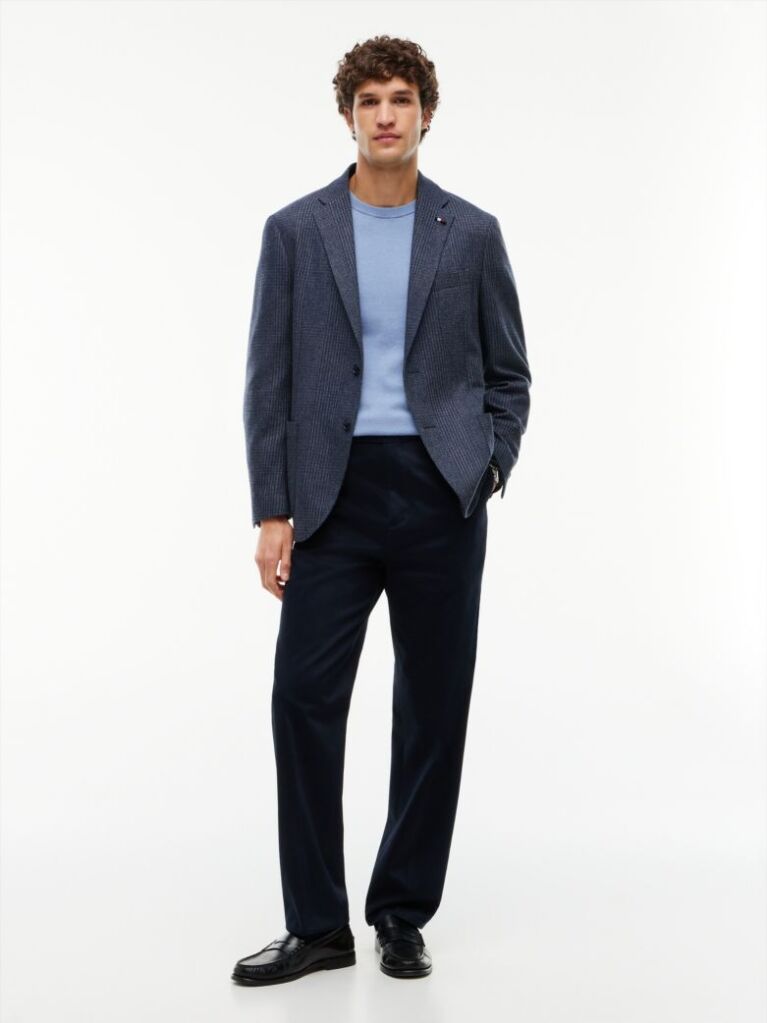 Blue Jumper Din Bumbac Si Casmir Crew Neck  Barbati