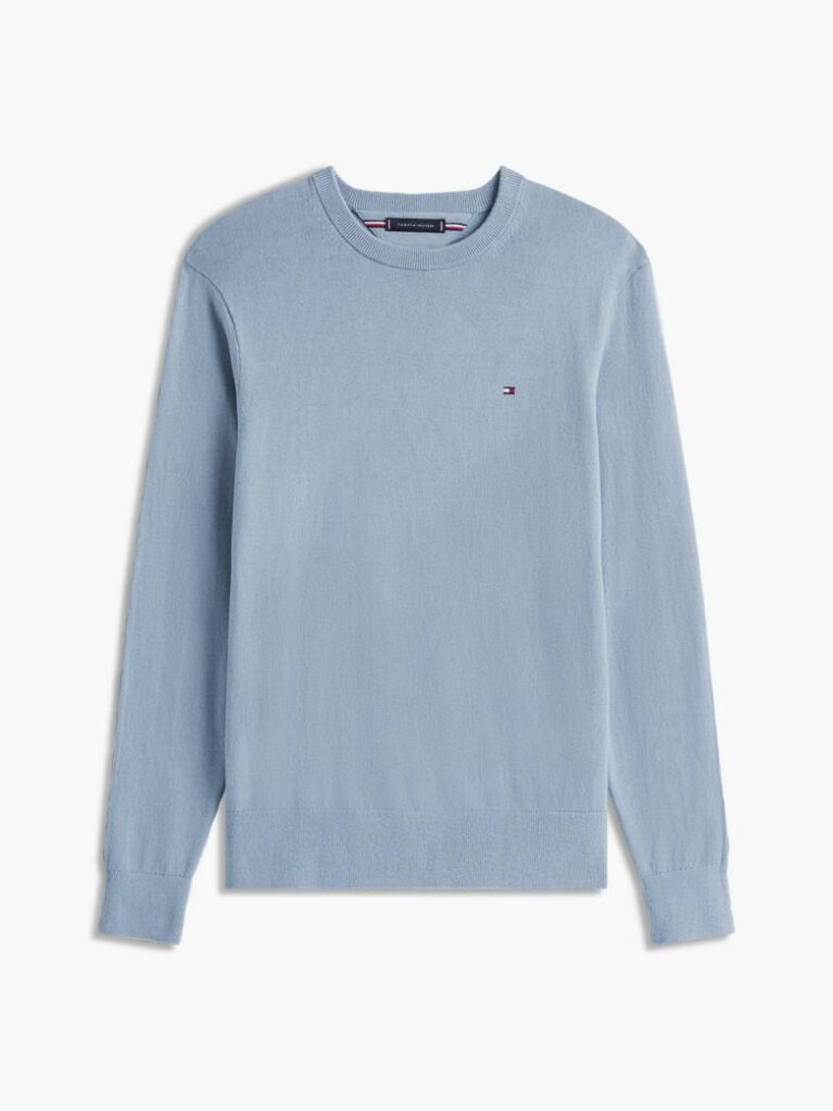 Blue Jumper Din Bumbac Si Casmir Crew Neck  Barbati