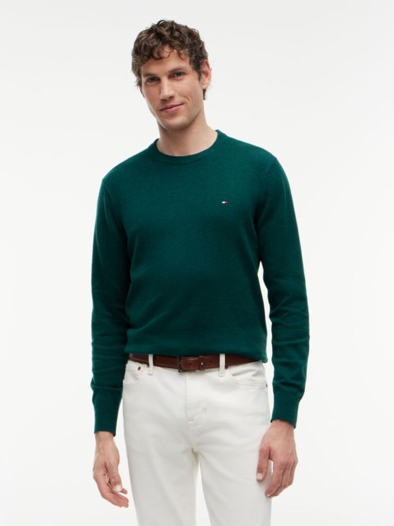 Green Cotton Cashmere Crew Neck Jumper  Men