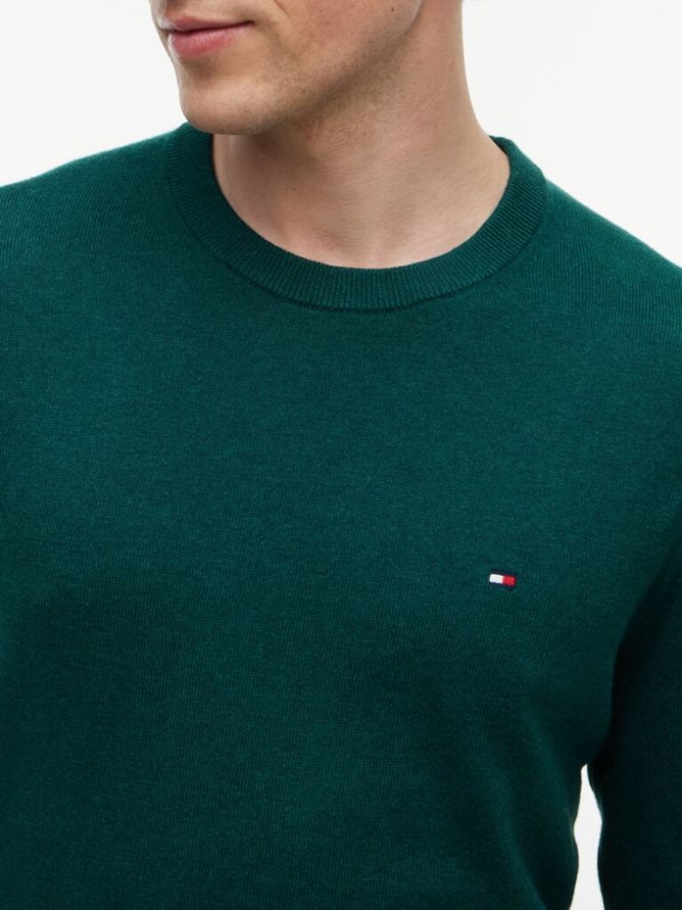 Green Cotton Cashmere Crew Neck Jumper  Men