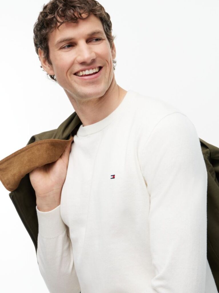 Beige Cotton Cashmere Crew Neck Jumper  Men