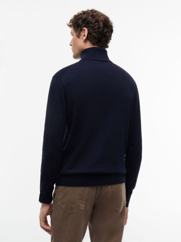 Blue Jumper Din Bumbac Si Casmir Roll Neck  Barbati