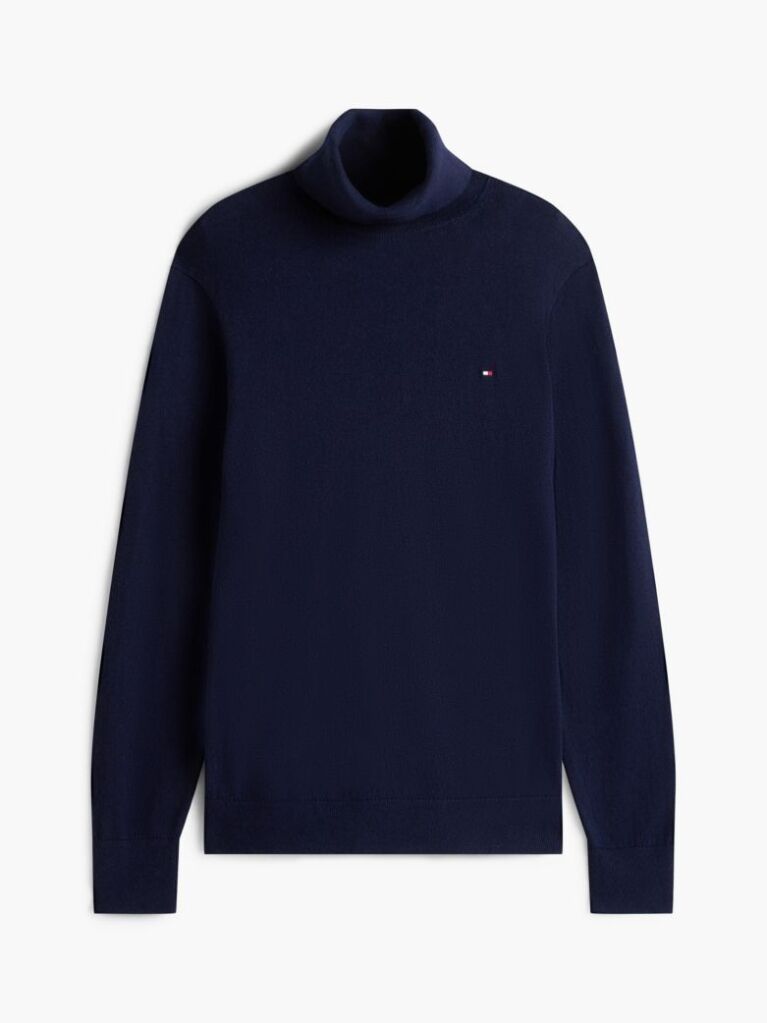 Blue Jumper Din Bumbac Si Casmir Roll Neck  Barbati