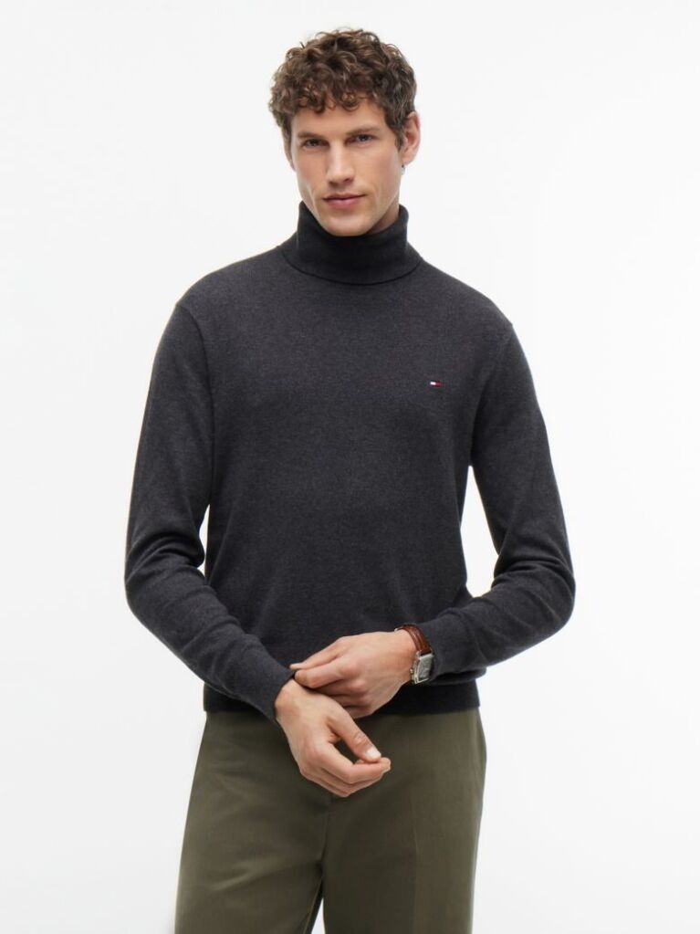Gri Jumper Din Bumbac Si Casmir Roll Neck  Barbati