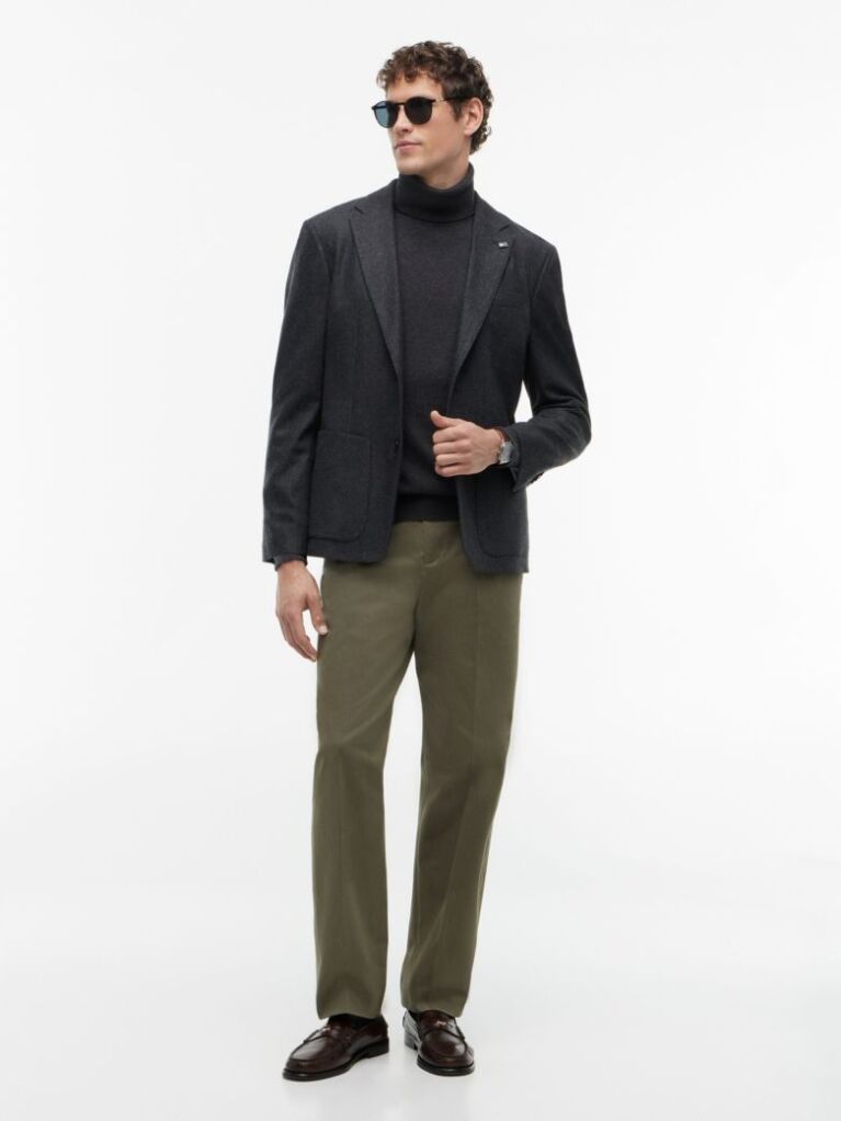 Gri Jumper Din Bumbac Si Casmir Roll Neck  Barbati
