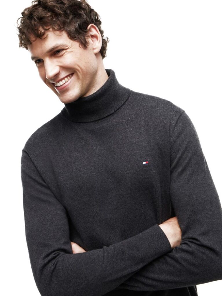 Gri Jumper Din Bumbac Si Casmir Roll Neck  Barbati