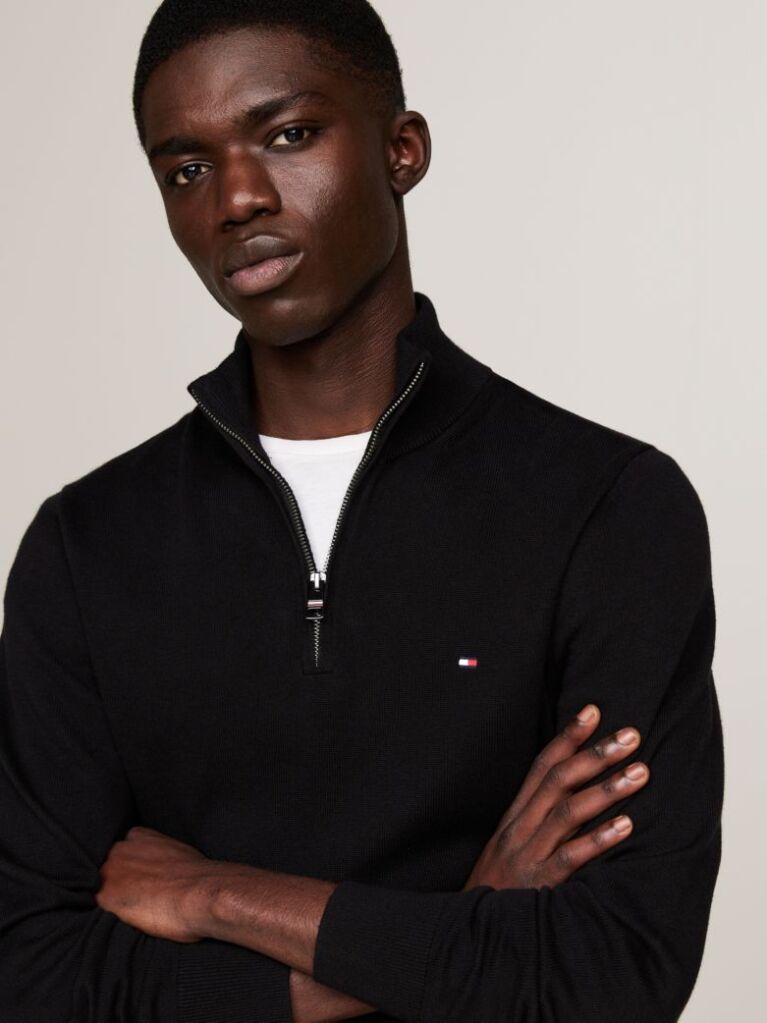 Black Zip-Neck Jumper  Men
