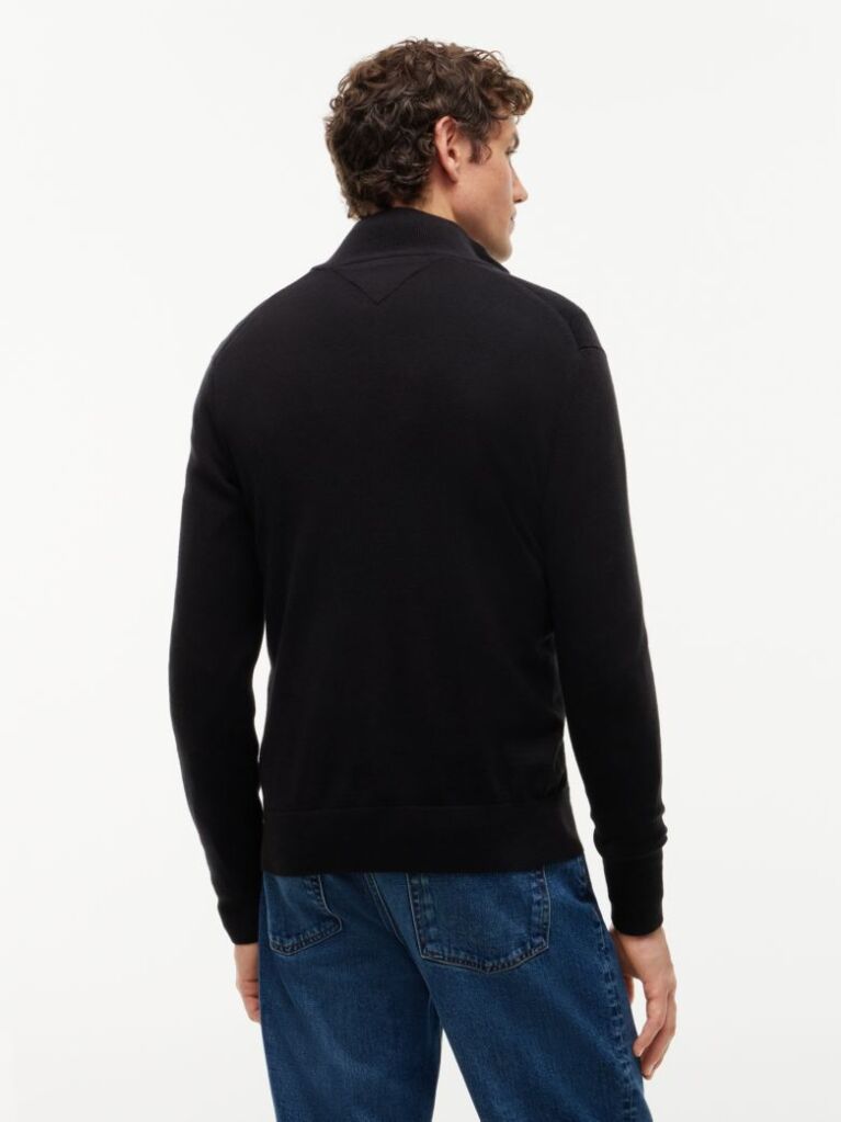 Negru Cardigan Din Bumbac Si Casmir Zip-Thru  Barbati