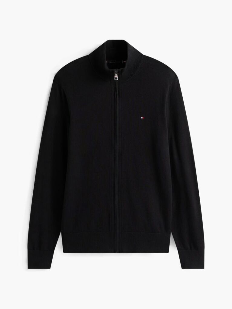 Negru Cardigan Din Bumbac Si Casmir Zip-Thru  Barbati