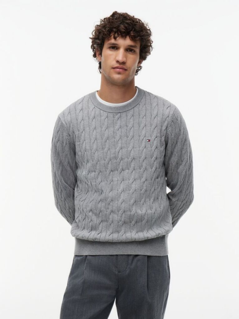 Gri Jumper Cu Guler Rotund Din Tricot  Barbati