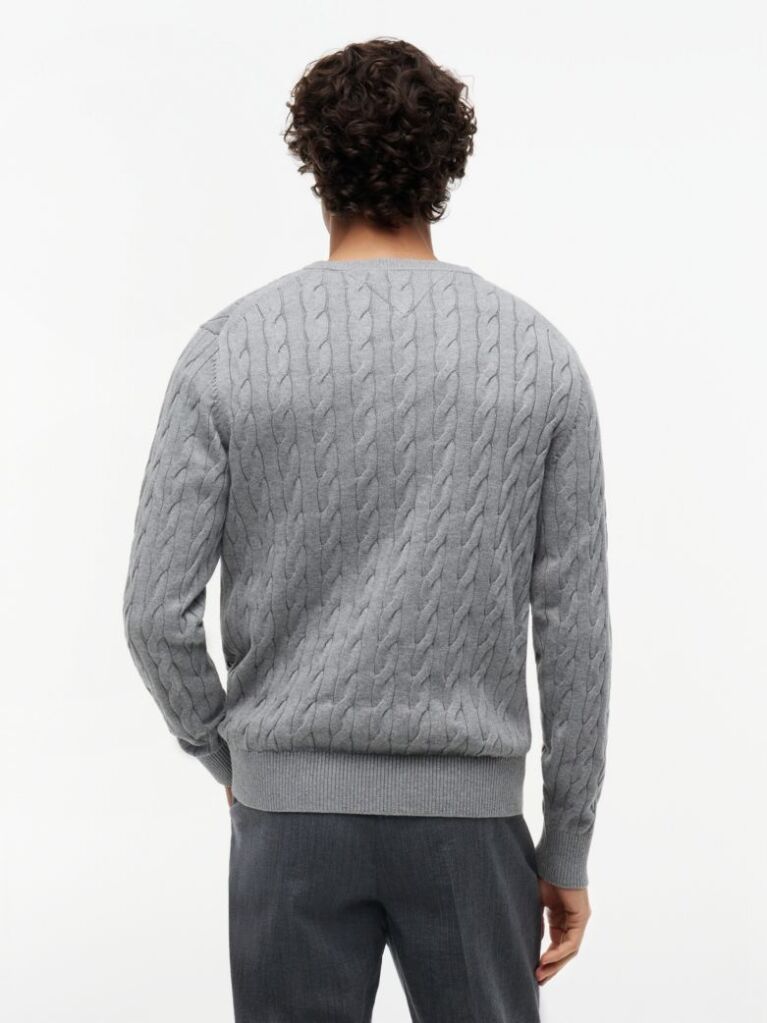 Gri Jumper Cu Guler Rotund Din Tricot  Barbati